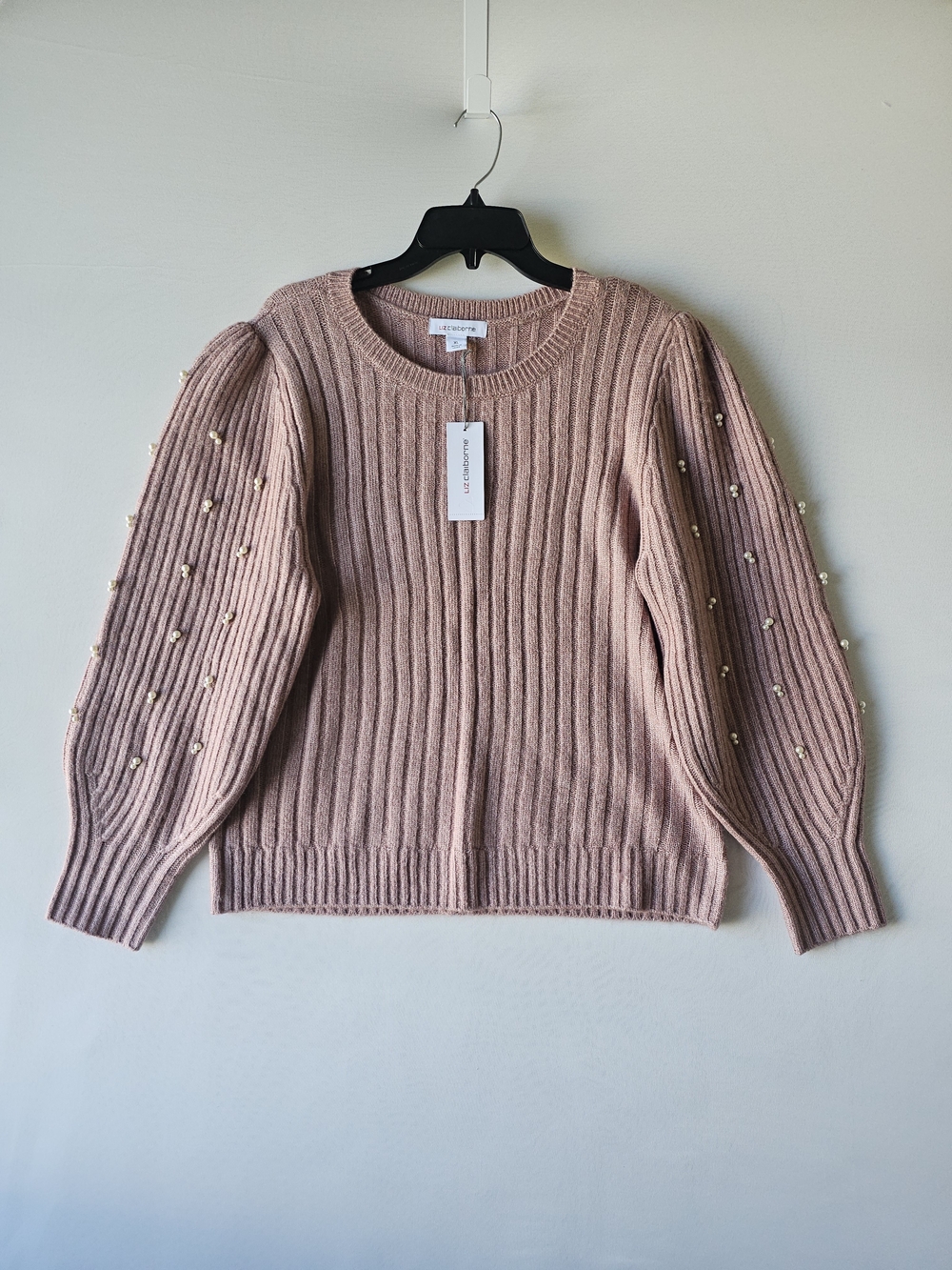 Liz Claiborne Pearl Faux Accented Knit Pullover Sweater Dusty Rose XL NWT